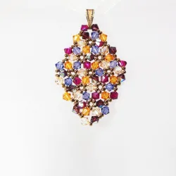 Pendant 30cm - Malvina Rhombus M-Yellow Organza - Pendant 30cm - Laiton bronze
